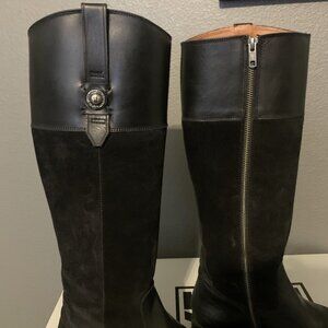 Frye Jayden Button Tall Boots, Black Suede & Leather, Size 9